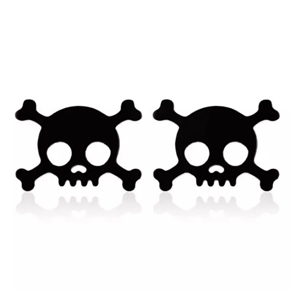 Black Skull Crossbones Stud Earrings Pair